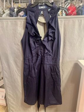 Navy Ruffle Halter Dress